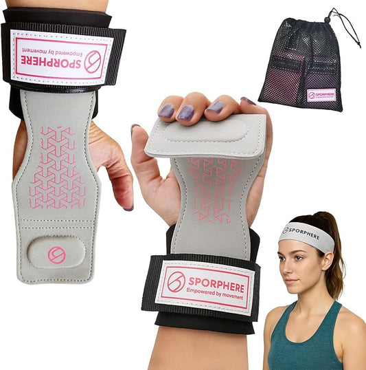 Premium Weight Grips for Women, Lifting Straps, Wrist Wraps for Weightlifting Women- Anti-Slip Silicone Gym Grip Ergonomic, Women's Gym Grips, Ideal for CrossFit– Deadlift straps & Pull up bar grips-Sport Headband Bonus Gift -SPORPHERE