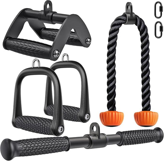 SELEWARE Triceps LAT Pulldown Attachments Home Gym Workout Accessories with Non-Slip Soft Rubber Grip Cable Machine Attachments Triceps Rope Double D Row Handle Pull Down Bar Straight Bar Exercise