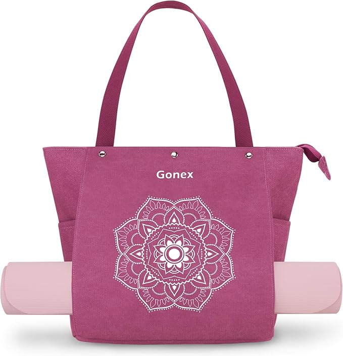 Gonex Yoga Mat Bag, Yoga Gym Bag Tote Bag with Multi Pockets For Women Men, Canvas Yoga Mat Carrier Take in Out Mat Easily For Pilates Travel Workout Office