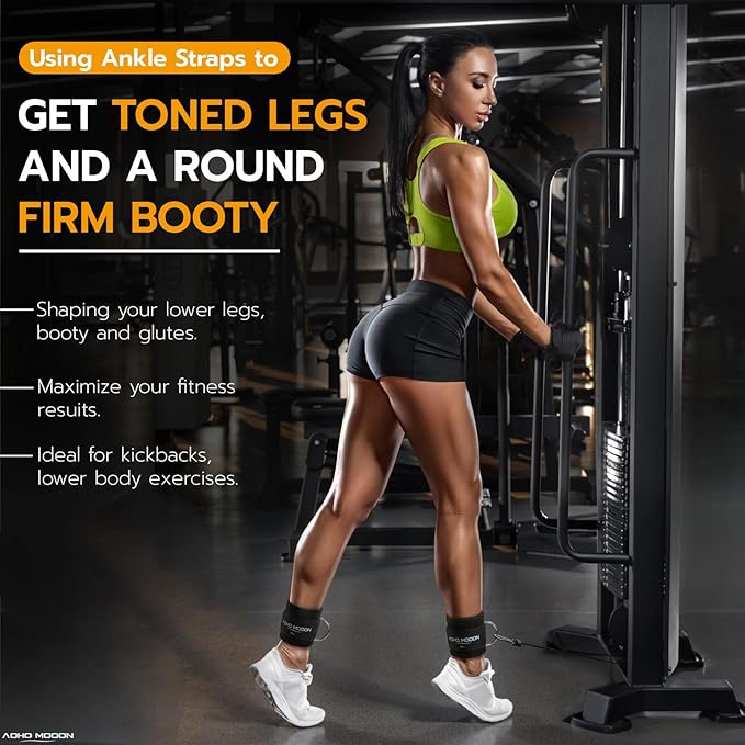 Comfortable Adjustable Ankle Straps for Cable Machines Women, Gym Workout Leg Strap, Glute Cuff, Ankle Cuffs for Glute Workouts, Foot Straps for Kickback, One Size Fit All