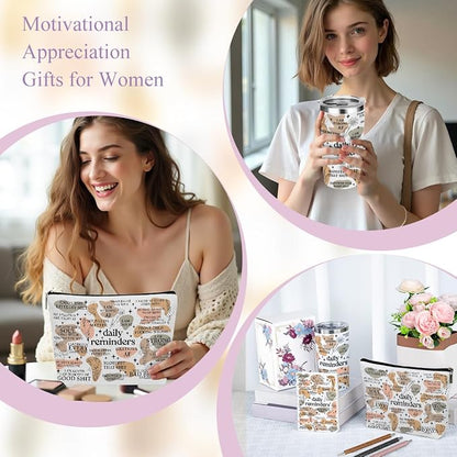 Daily Affirmations for Women Reminder Encouragement Mental Health Inspirational Thank You Gifts for Women Coworker Birthday Friendship Christmas, 6PCS 20oz Tumbler Makeup Bag Ballpoint Pen Notebook