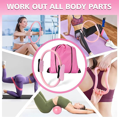 Ideal Swan Pilates Ring Essentials Kit for Women, Home Workout Equipment Set with 9.8” Ball, Resistance Bands, Accessories, Pilates Set for Legs Arms and Thighs（13 PCS）