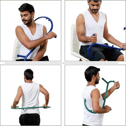 2 Pack Massage Trigger Point Cane, Body Deep Tissue, Handheld Back, Neck, Shoulder, Leg and Feet Massager Rod, Muscle Release Tool Self Massage Hook Cane for Women & Men, Blue & Green