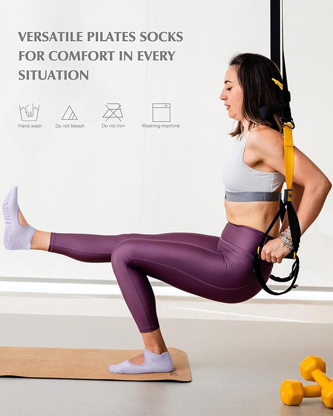 yeuG Grip Pilates Socks for Women Yoga Socks with Grips Open Top Non Slip Grippy Socks for Barre, Ballet, Barefoot Workout