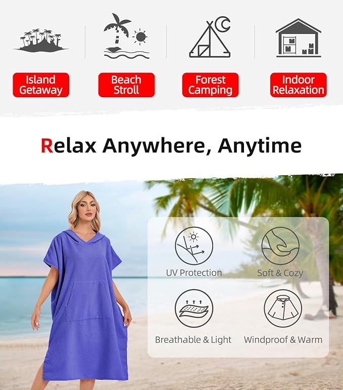 Abahub Surf Poncho Men & Women Towel Poncho Adult with Hood, Thick Quick Dry Changing Poncho Towel, Microfiber Wearable Cover Up for Surfing Beach Swim - Absorbent Changing Towel M (Purple)