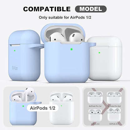 R-fun Compatible with AirPods Case Cover, Soft Silicone Protective Cover with Keychain for Women Men Compatible with Apple AirPods 2nd 1st Generation Charging Case, Front LED Visible,Sky Blue