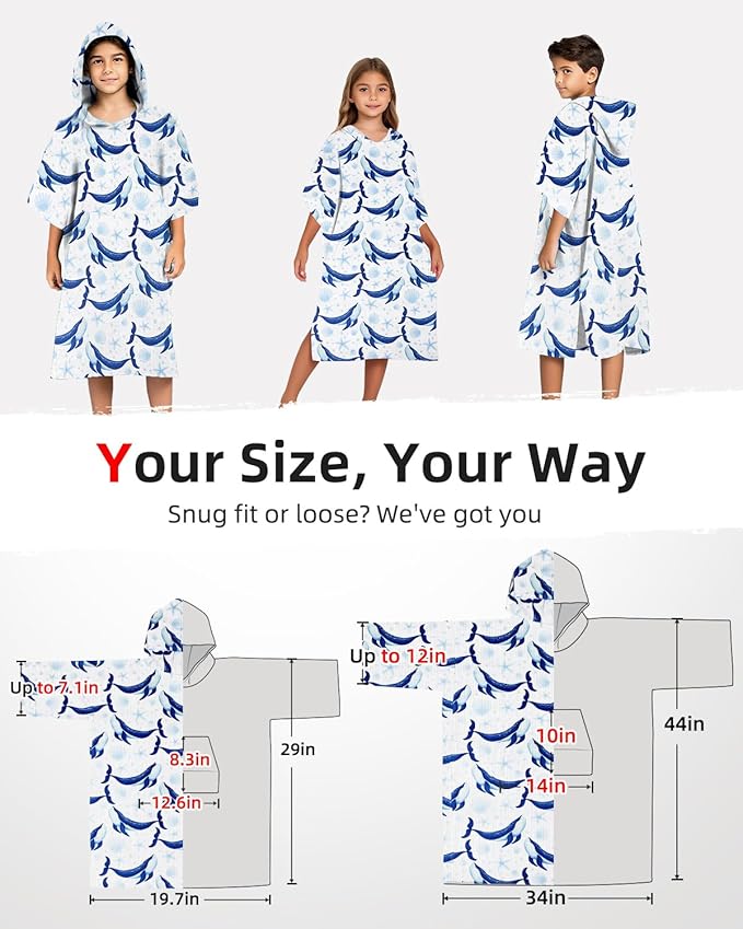Abahub Surf Poncho Women & Men Towel Poncho Adult with Hood, Thick Quick Dry Changing Poncho Towel, Microfiber Wearable Cover Up for Surfing Beach Swim - Absorbent Changing Towel S (Blue Whale)