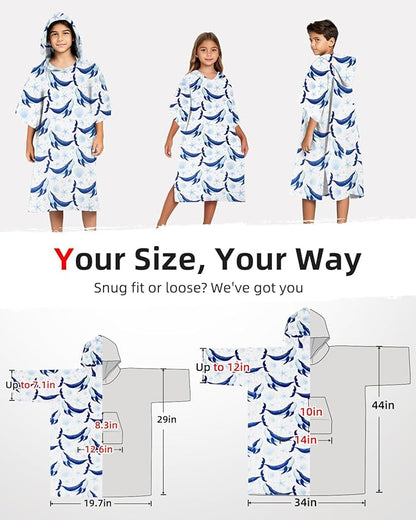 Abahub Surf Poncho Women & Men Towel Poncho Adult with Hood, Thick Quick Dry Changing Poncho Towel, Microfiber Wearable Cover Up for Surfing Beach Swim - Absorbent Changing Towel S (Blue Whale)