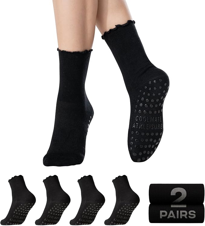 CoolMate Pilates Socks with Grips for Women, Yoga Socks, Crew Non Slip Women for Workout, Barre, Pilates Gifts