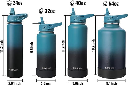 24oz Insulated Water Bottle with Straw, Stainless Steel Metal Vacuum Water Flask, Large Thermal Water bottle with Leakproof 3 Lids for Travel, Camping, Gym Sports Armygreen