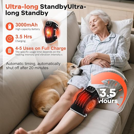 AFFLAT Red Light Therapy and Vibration Massage Knee Brace for Pain Relief, 660nm & 850nm Near Infrared Light, Rechargeable Wireless Controller, for Knee/Shoulder/Joint/Elbow Light Therapy