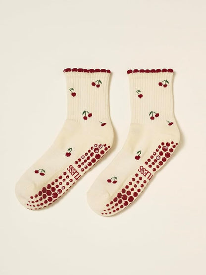 Crew Half Calf Grip Socks, Cutest Fruits Pilates Socks, Ruffle socks, Non-Slip, Barre Yoga Fitness