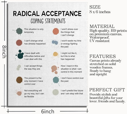 Radical Acceptance Canvas Wall Art - Mental Health Posters & DBT Poster - Therapist Office Decor 8x10 inch