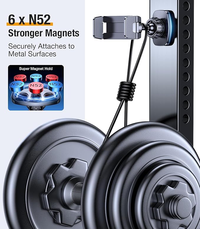 Magnetic Phone Holder for Gym【Strong Magnets】 Tripod Mount Ring Gym Magnetic Phone Holder Attach to Metal Surface, Gym Accessories for Men Women Essentials for All Smartphones 4.7-7"