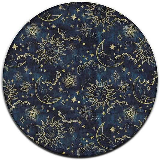 Large Machine Washable Circular Rugs, Home Decor Round Mat for Living Room Sofa Office Compatible with Sun Moon Boho Astrology
