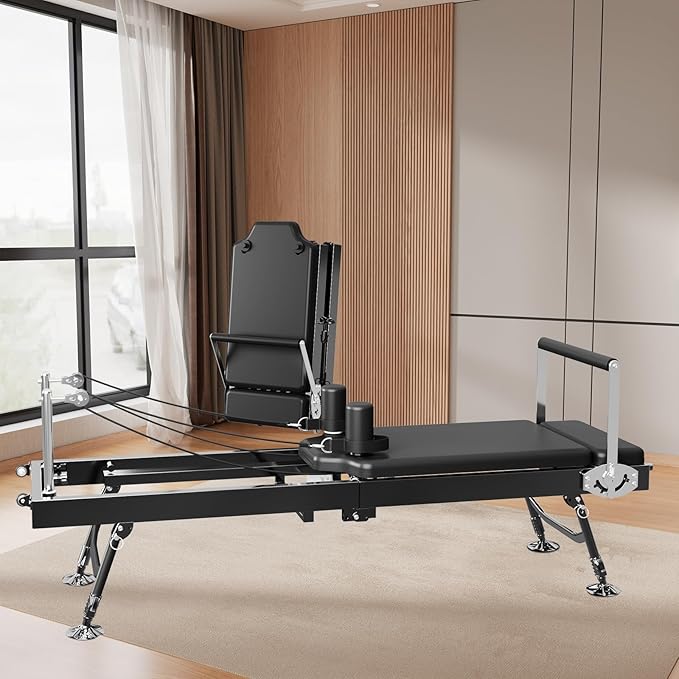 Pilates Reformer Machine for Home, 78" Foldable Reformer with Adjustable Resistance, 5 Elastic Cords, Professional Home Gym Equipment