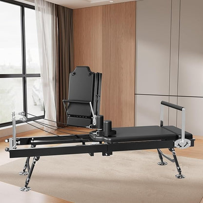 Pilates Reformer Machine for Home, 78" Foldable Reformer with Adjustable Resistance, 5 Elastic Cords, Professional Home Gym Equipment