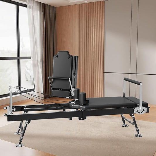 Pilates Reformer Machine for Home, 78" Foldable Reformer with Adjustable Resistance, 5 Elastic Cords, Professional Home Gym Equipment