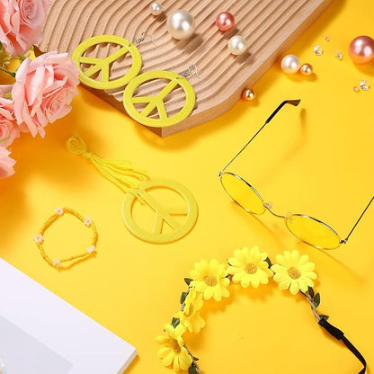 Batiyeer 6 Pcs Hippie Costume Accessories Set, Boho Peace Sign Daisy Flower 60s 70s Party Favors Decor for Groovy Party Women
