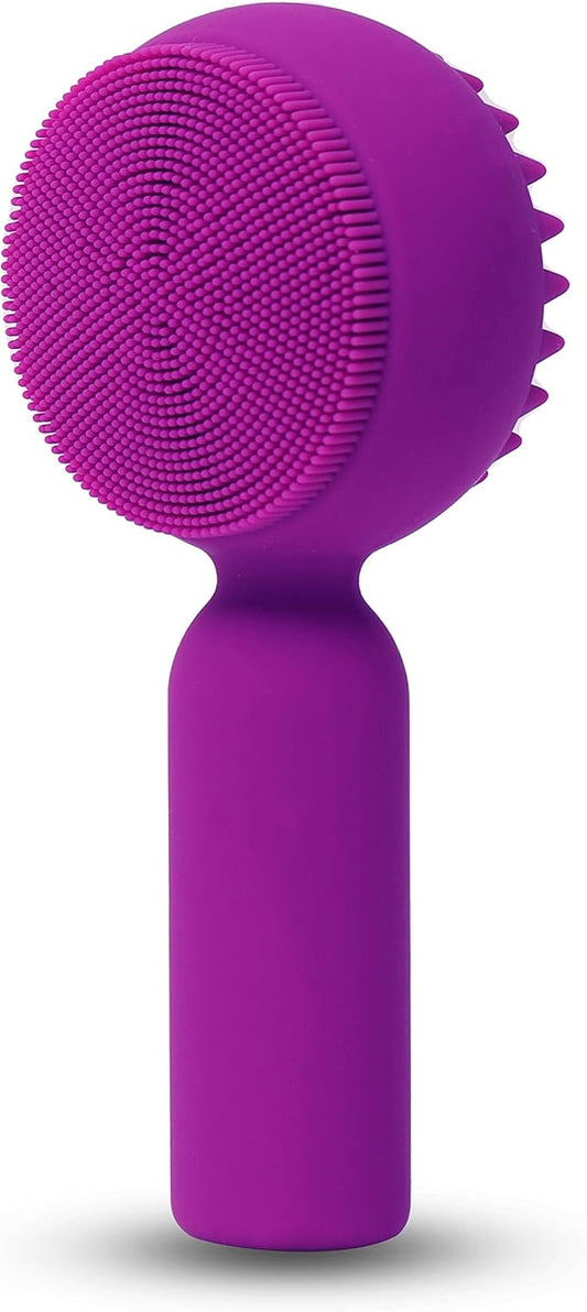 Silicone Facial Cleansing Brush 2 in 1 Silicone Facial Scrubber Manual Exfoliating Facial Brush Face Cleanser Face Exfoliator Ultrafine Bristles for Sensitive Skin Easy to Clean Lather Well (Purple)