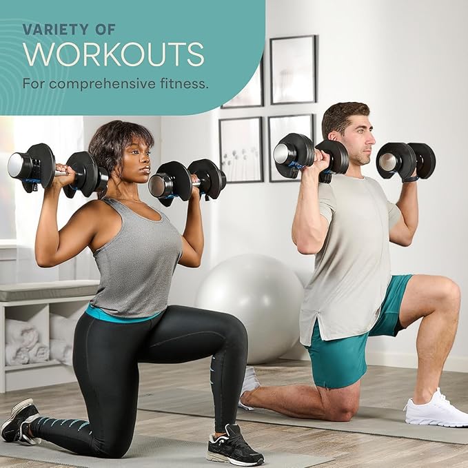 Lifepro Adjustable Dumbbells Set - 5in1-15lb 25lb 43lb 55lb weights Set & Single with Rack - Quick Adjust, Secure Grip - Compact Hand Weights for Men Women Home Gym