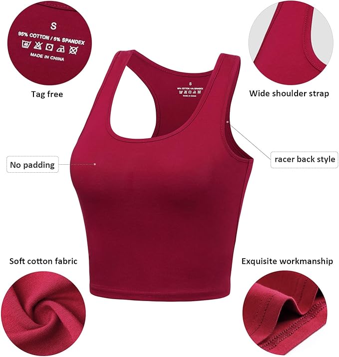 Porvike Sports Crop Tank Tops for Women Cropped Workout Tops Racerback Running Yoga Tanks Cotton Sleeveless Gym Shirts 3 Pack
