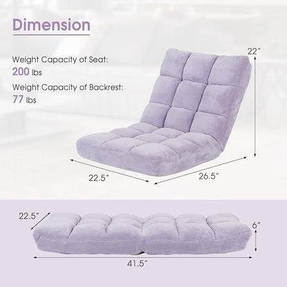 RELAX4LIFE Floor Chair with Back Support - 14-Position Adjustable Lazy Sofa Chair, Padded Sleeper Bed & Couch Recliner for Reading Meditation, Folding Floor Gaming Chair for Adults (Light Purple)