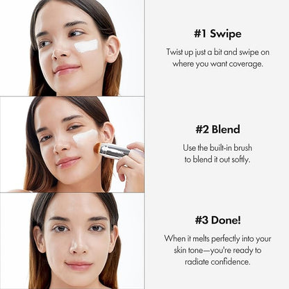 Blanc Cover Cream Stick V White - Korean Color-Changing Foundation Stick with Volufiline - Medium to Full Coverage Dewy Finish Base Makeup - Dual-Ended with Detachable Brush (200 Fair)
