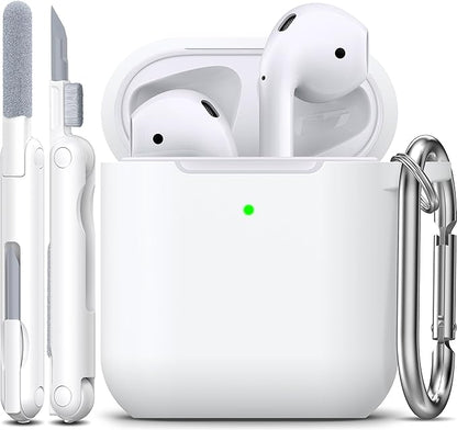 R-fun Compatible with AirPods Case Cover, Soft Silicone Protective Cover with Keychain for Women Men Compatible with Apple AirPods 2nd 1st Generation Charging Case, Front LED Visible,White