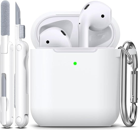 R-fun Compatible with AirPods Case Cover, Soft Silicone Protective Cover with Keychain for Women Men Compatible with Apple AirPods 2nd 1st Generation Charging Case, Front LED Visible,White