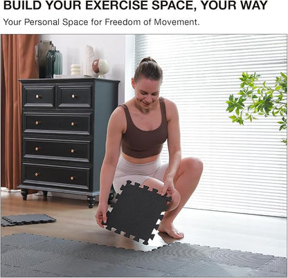 AIRHOP 18 Tiles Gym Floor Mat, EVA Foam Puzzle Gym Mat, High-Density Interlocking Foam Floor Tiles for Home Gym, Play Workout Garage Kitchen Flooring