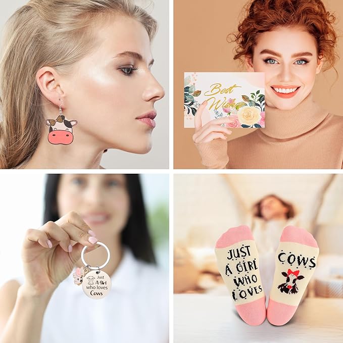 SAIWEILAI ONLINE 6 Pieces Cow Gifts Set for Women Cow Lovers Gifts Just a Girl Who Loves Cows Gift for Her Daughter Friend Sister Cows Lovers
