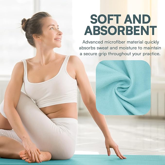 Yoga Mat Towel – Non-Slip, Sweat-Absorbent, Quick-Drying, Lightweight, and Machine Washable – Ideal for Bikram, Pilates, and Heated Workouts
