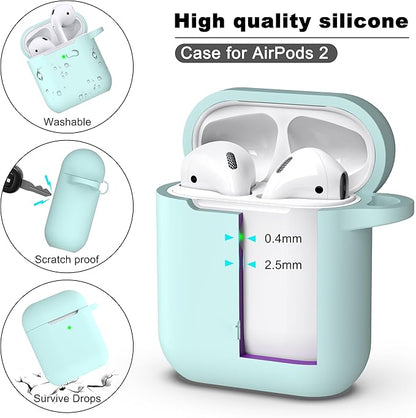 R-fun Compatible with AirPods Case Cover, Soft Silicone Protective Cover with Keychain for Women Men Compatible with Apple AirPods 2nd 1st Generation Charging Case, Front LED Visible,Turquoise