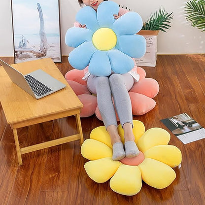 Flower Pillow, Flower Shaped Throw Pillow Floor Pillow Soft Seating Cushion Room Decor Plush Pillow for Bedroom, Sofa, Bed, Reading (21 inch, Blue)