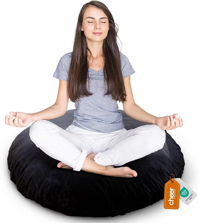 Cheer Collection Extra Large Floor Pillow, 32" Round Meditation Cushion, Oversized Yoga Pillow & Floor Cushions for Adults, Floor Pillows for Sitting, Meditation, and Seat Cushion- Black