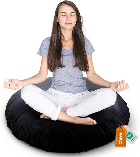 Cheer Collection Extra Large Floor Pillow, 32" Round Meditation Cushion, Oversized Yoga Pillow & Floor Cushions for Adults, Floor Pillows for Sitting, Meditation, and Seat Cushion- Black