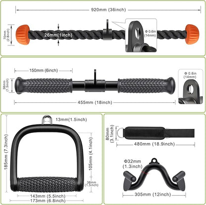 SELEWARE Triceps LAT Pulldown Attachments Home Gym Workout Accessories with Non-Slip Soft Rubber Grip Cable Machine Attachments Triceps Rope Double D Row Handle Pull Down Bar Straight Bar Exercise