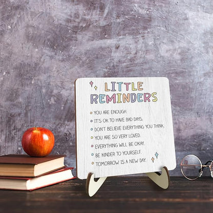 Decorative Desk Decor Motivational Mental Health Affirmations Positive Plaque with Wooden Stand Inspirational Wood Sign for Home Office Homeschool Classroom Reading Corner Table Bookshelf