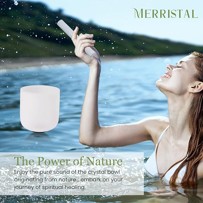 432HZ 6 Inchs Frosted Crystal Singing Bowl Set for Meditation Healing Yoga Chakra Quartz Crystal Sound Bowls with Heavy Duty Carry Case and Rubber Mallet,Suede Striker,O-rings