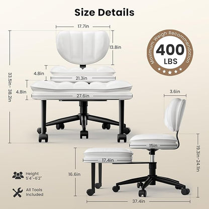 Cross Legged Office Chair, Ergonomic Cloud Criss Cross Desk Chair, Meditation Chair with Wheels, Height Adjustable Seat for ADHD, Wide Kneeling Chair with Back Support, White