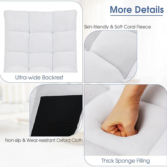 RELAX4LIFE Floor Chair with Back Support - 14-Position Adjustable Lazy Sofa Chair, Padded Sleeper Bed & Couch Recliner for Reading Meditation, Folding Floor Gaming Chair for Adults (White)