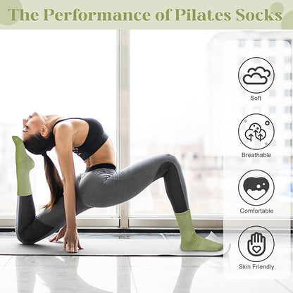 Justay 6 Pairs Pilates Socks with Grips for Women Soft Non Slip Crew Cotton Athletic Workout Barre Hospital Yoga Socks
