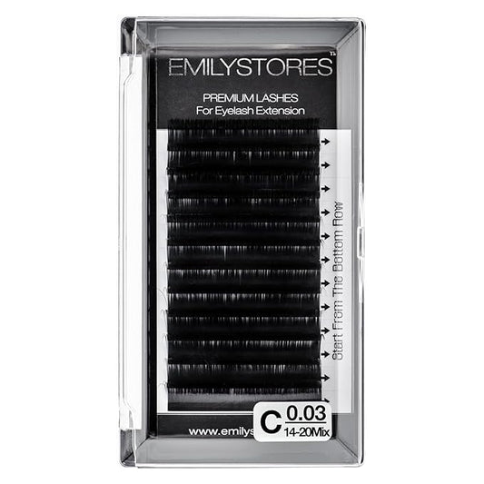 0.03mm Thickness C Curl Eyelash Extension 14-20MM Mixed Fine Soft Light-Weight Volume Individual Lash For Easy Fan Eyelash Extensions (14-20MM Mixed)