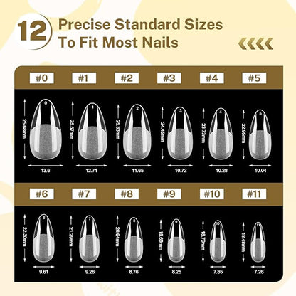 JODSONE Droplet Shape Nail Tips Soft Nail Gel Tips Full Cover Half Matte Clear Gelly Press on Flase Nail Tips for Extension Nail Manicure 12 Sizes 240Pcs