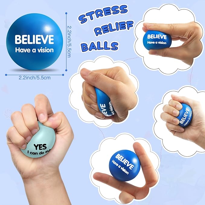 Liliful 48 Pieces Motivational Stress Balls Bulk for Adults Fidget Toys End of The Year Gifts Inspirational Squeeze Balls Employee Appreciation Gift Adult Goodie Bag 2. 2 Inch(Blue)