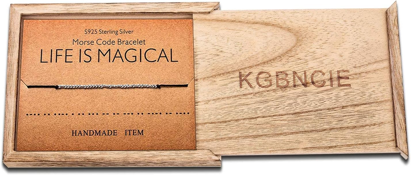 KGBNCIE Morse Code Bracelet for Women Sterling Silver Beads on Silk Cord Secret Message Fuck Friendship Inspirational Encouragement Bracelet Gift for Her