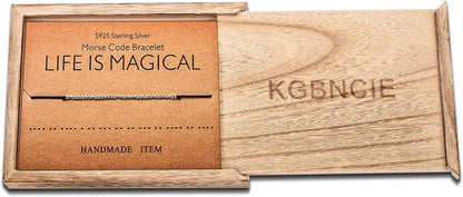 KGBNCIE Morse Code Bracelet for Women Sterling Silver Beads on Silk Cord Secret Message Fuck Friendship Inspirational Encouragement Bracelet Gift for Her