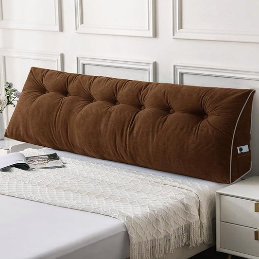 Sasttie Headboard Pillow King, Wedge Pillow Headboard for Sitting Up in Bed, Back-Rest Support Triangular Cushion for Reading - Features Removable Washable Cover, Brown