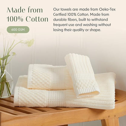 Springtree Home 100% Cotton Bath Towel Set | 6 Piece Set | Absorbent & Quick-Dry Bath Towels | Textured and Durable Cotton | Krista Collection - Cream